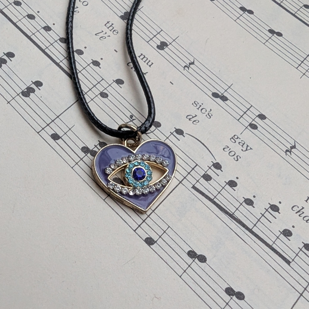 Heart Pendant Necklace with Evil Eye Design